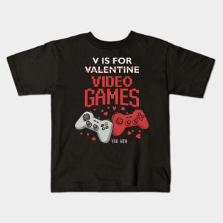 V Is for video games funny valentines day Kids T-Shirt